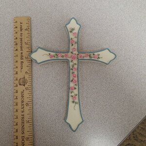 Ceramic Hanging Cross with flower decorations